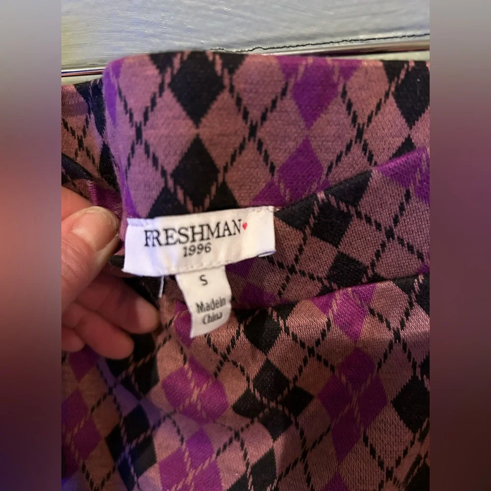 Freshman 1996 Women's Argyle Mini Skirt w/ Buttons Size Small, Purple/Black - Picture 5 of 6